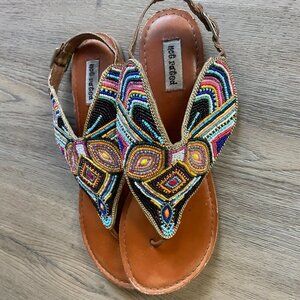 Not Rated Genuine Leather Sandals Heavy Beaded Sandal Shoes 8